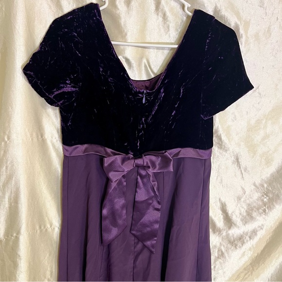 Purple Plum Velvet Prom Bridesmaid Formal Flow Dress Back Bow Large X-Large - Picture 3 of 9